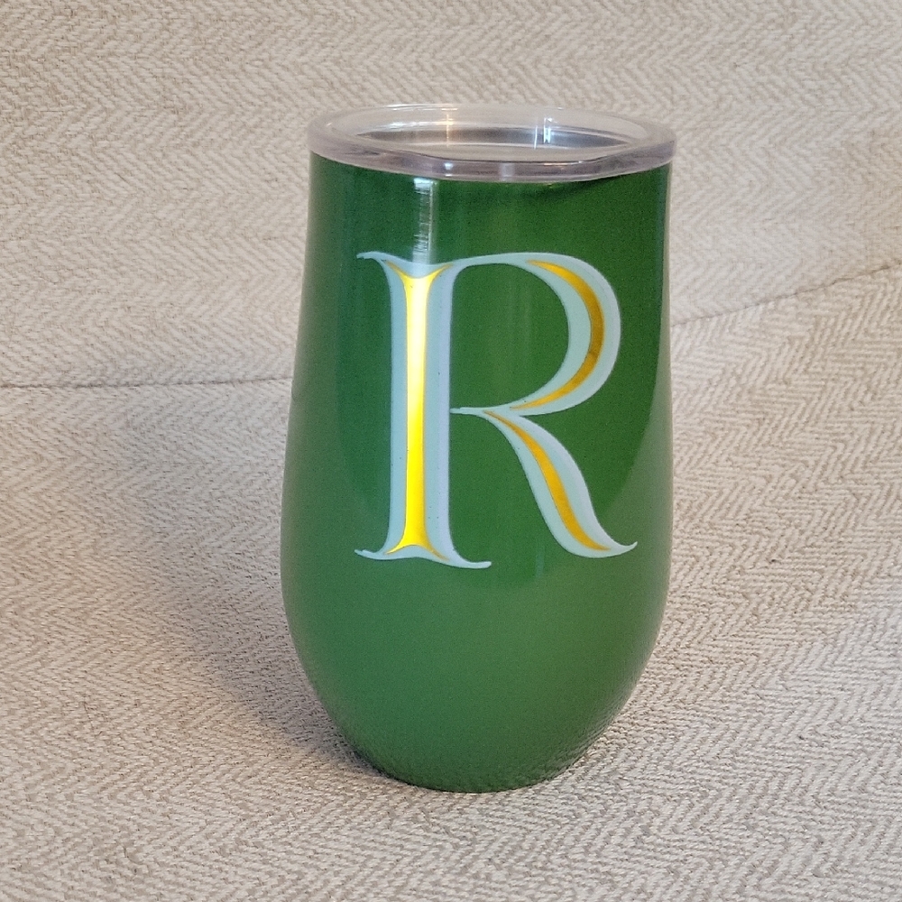 Green Insulated Tumbler with Initial R
